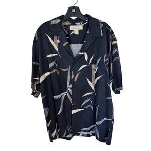 Island Republic Mens Hawaiian Shirt 100% Silk Bamboo Print Large Black Resort
